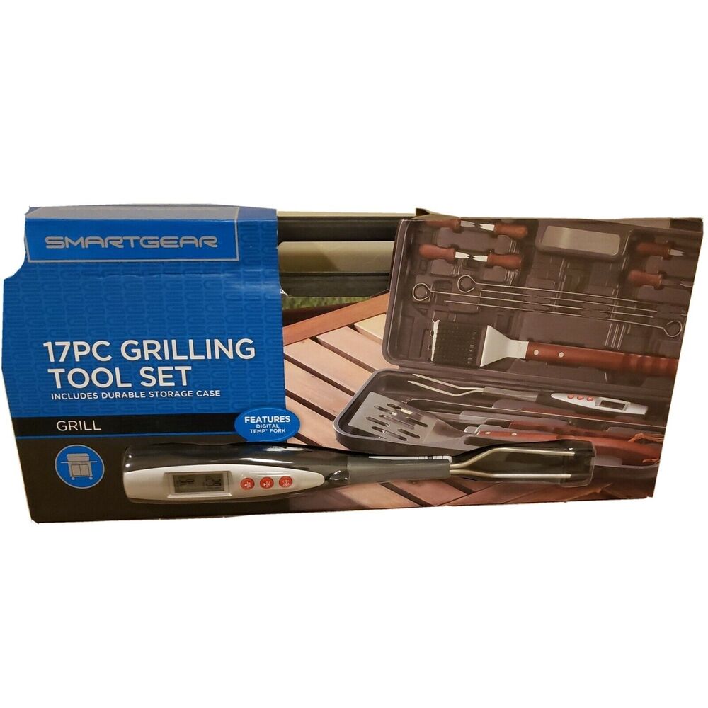 Grilling Tool Set Smartgear Digital Temperature Fork Case 17 Piece New BBQ